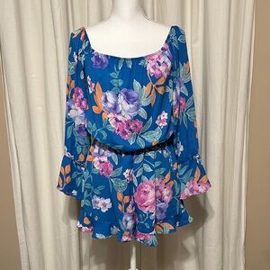 Floral Off-Shoulder Romper - Blue